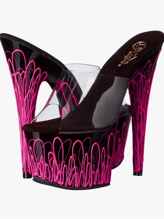 Pleaser Black & Pink, Clear Strap, Glow in the Dark